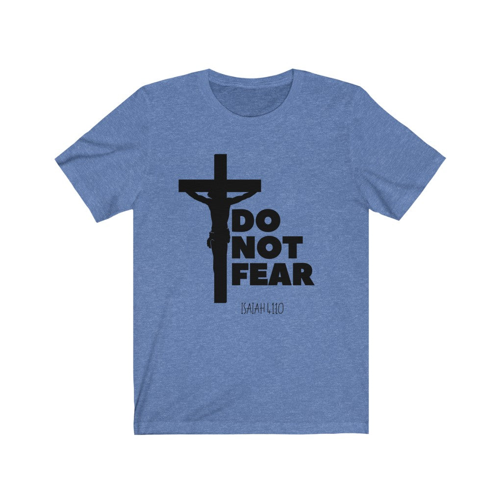 Do Not Fear T-shirt with Crucifix-Heather Columbia Blue